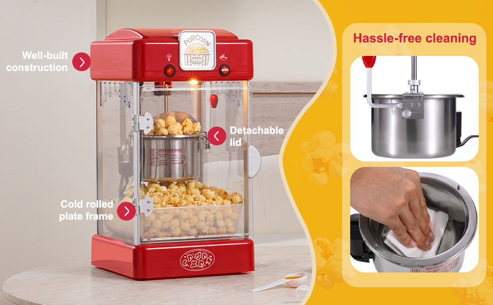 Helposti puhdistettava popcorn-kattila