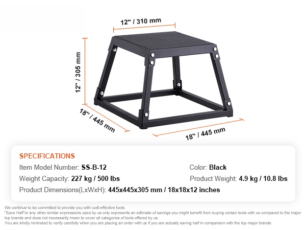 Plyometriaboksin koko esitettynä