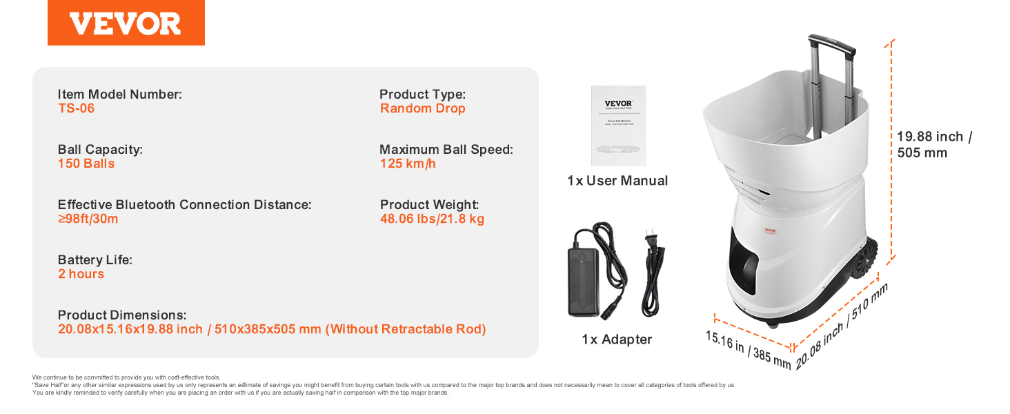 Tennispallokoneen mitat ja rakenne