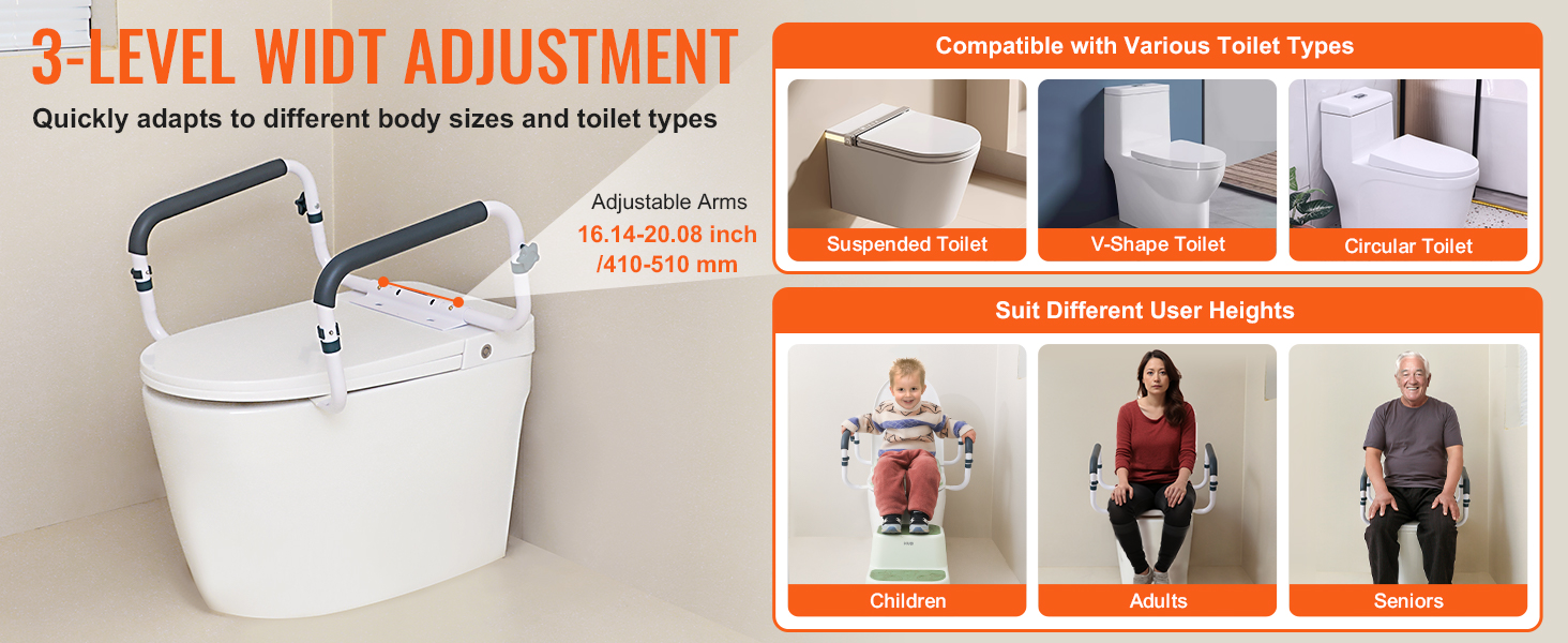 Säädettävä leveys wc-turvakaiteessa