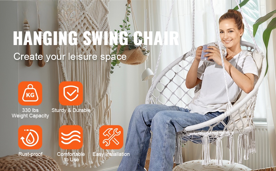 Riippuva makramee-keinutuoli, yleisnäkymä