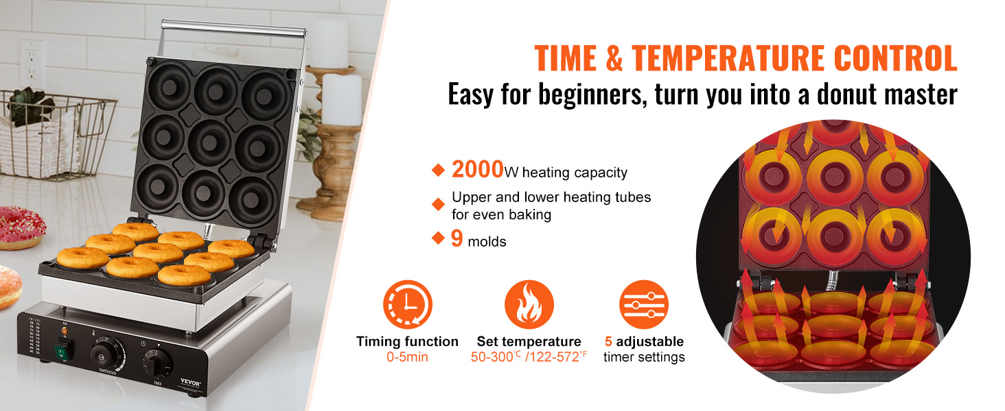 Donitsikoneen paistolevy ja ohjauspaneeli