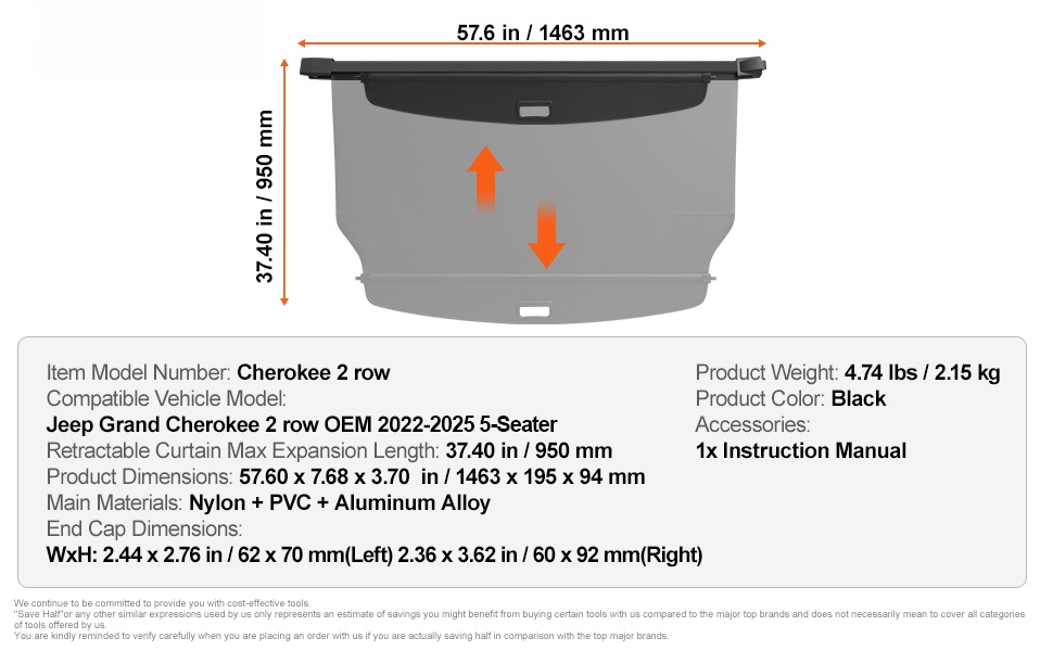 Yhteensopiva Jeep Grand Cherokee 2 row 2022–2025 5-paikkainen