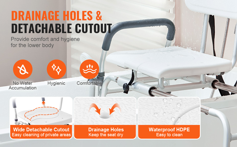 Paksu ja mukava istuin, jossa vedenpoistoaukot