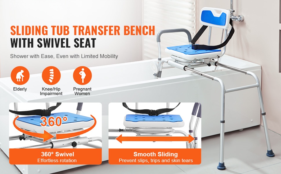 Liukuva siirtymäpenkki kylpyammeeseen ja suihkuun