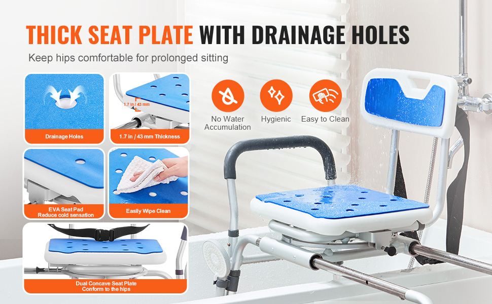 Pehmustettu istuin ja vedenpoistoaukot