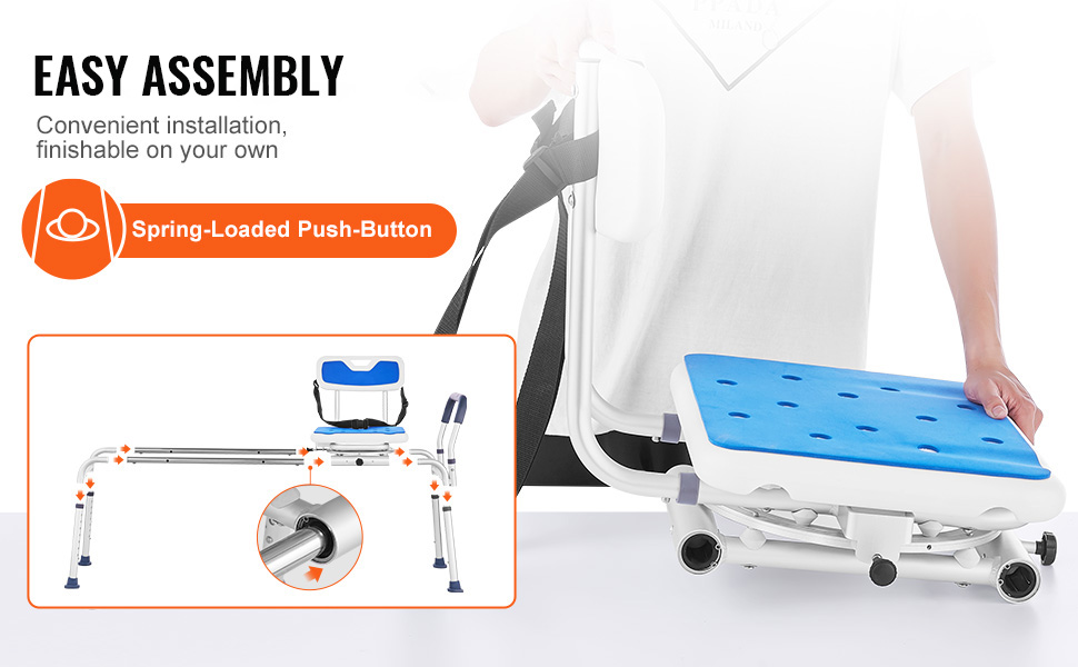 Helposti asennettava suihkutuoli ja siirtymäpenkki