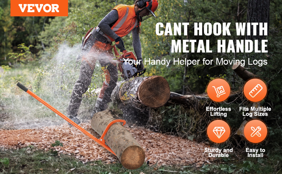 Puunkäsittelykoukku pitkällä metallivarrella