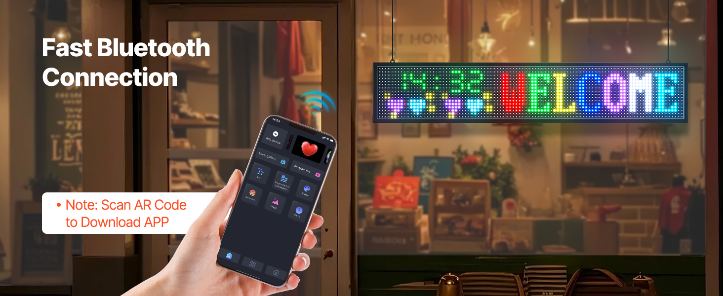 LED-kyltti Bluetooth- ja tietokoneyhteydellä