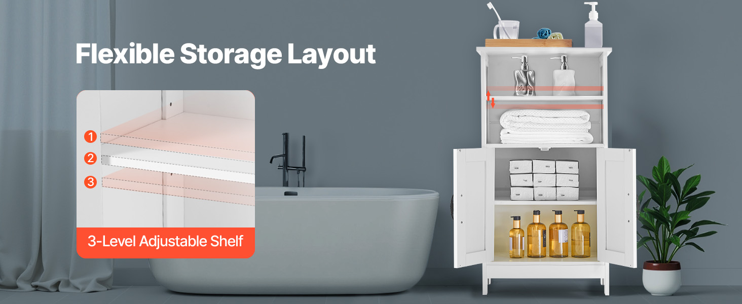 Säädettävä hylly kylpyhuonekaapissa