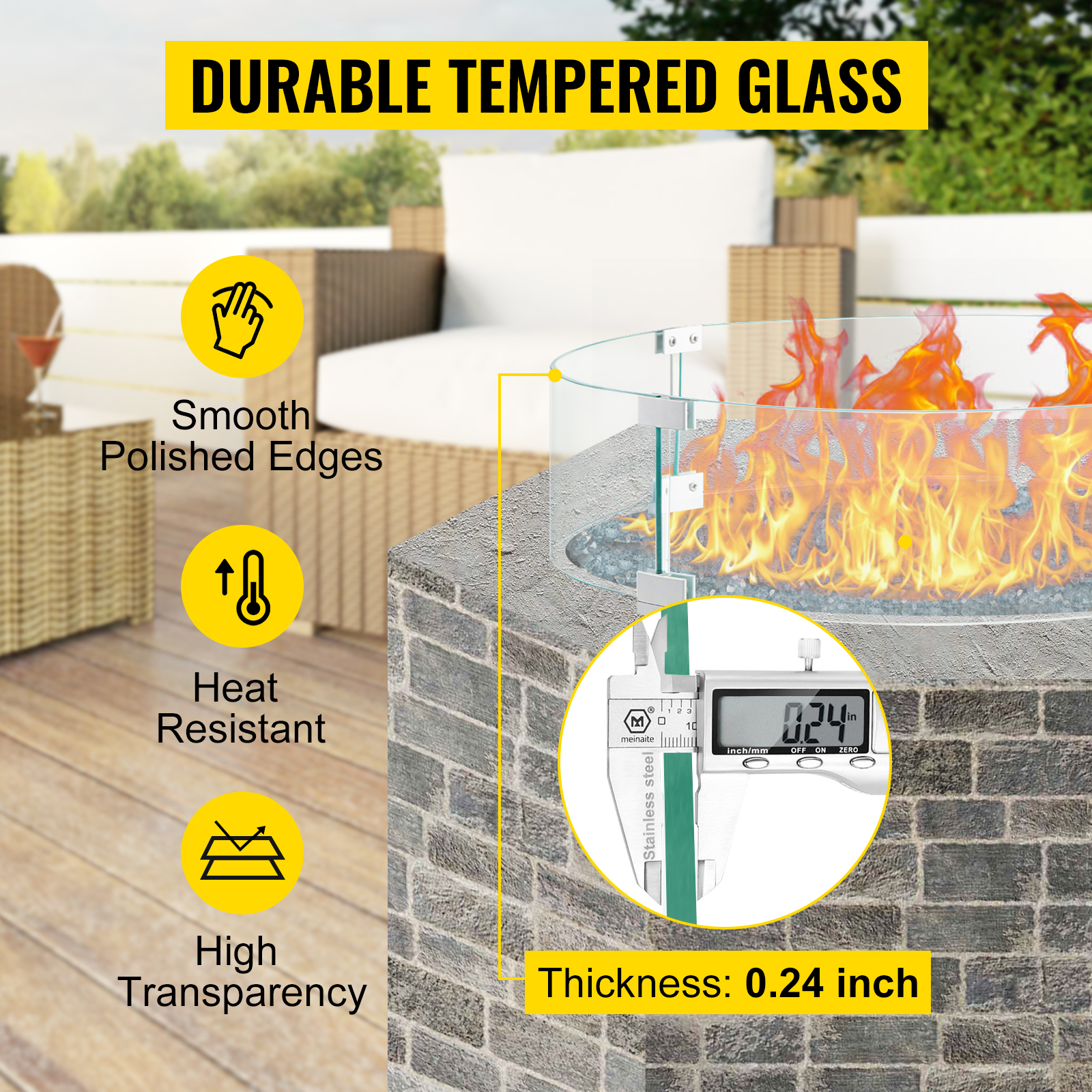 Liekki karkaistun lasisuojan sisällä