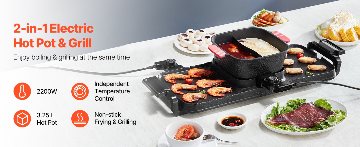 Sähköinen hot pot ja grilli ylhäältä kuvattuna