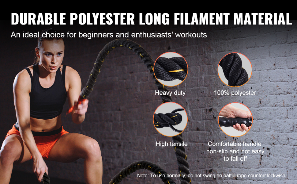 3-kierteinen polyesterirakenne battle rope -köydessä