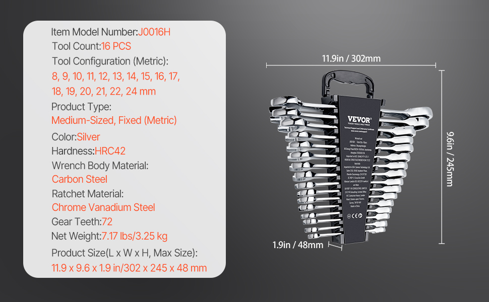 Täydellinen 16-osainen räikkälenkkisarja