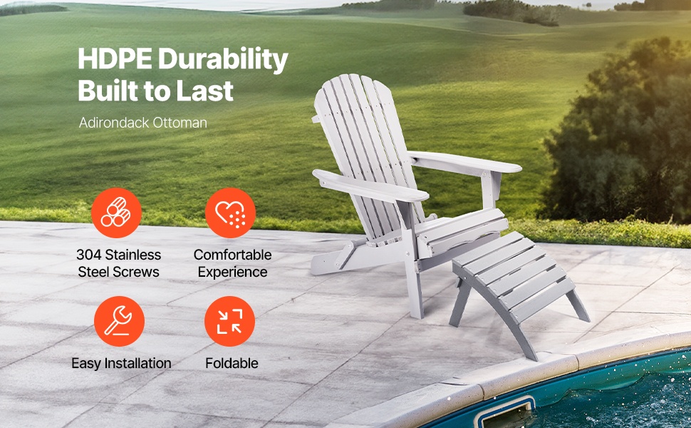 Taitettava Adirondack-jalkarahi HDPE-muovista