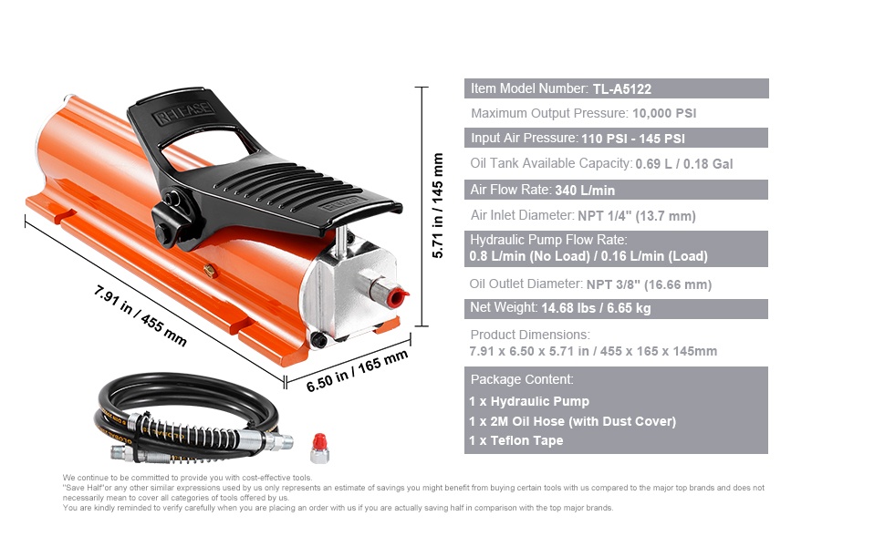 Ilmakäyttöinen hydraulipumppu teollisuuskäyttöön
