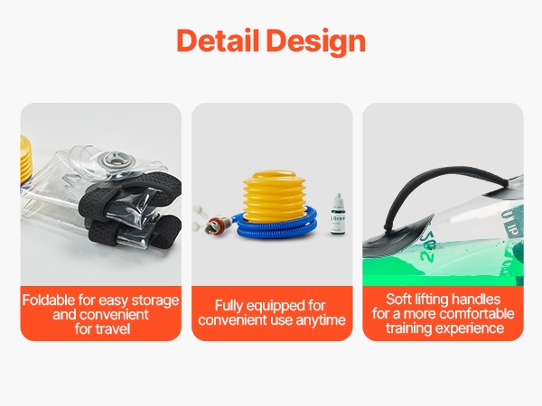 Kannettava ja helposti säilytettävä vesiharjoittelupussi