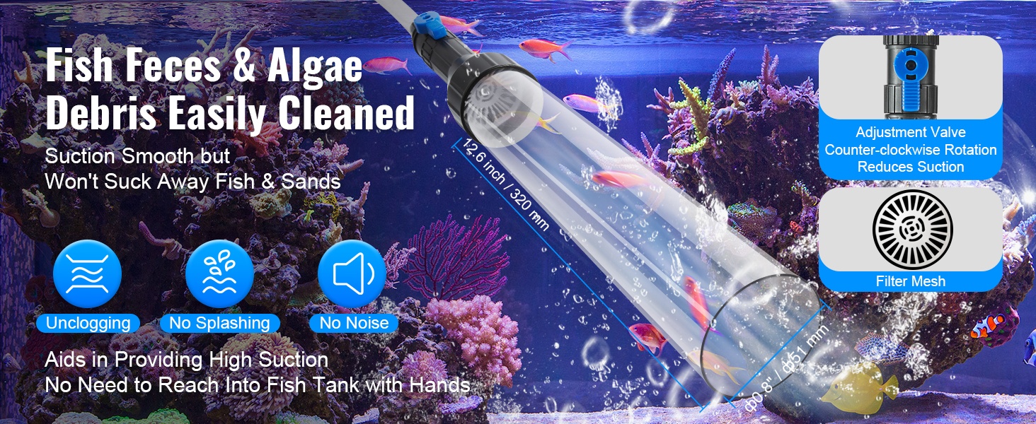 Suuri soraputki akvaarion puhdistukseen