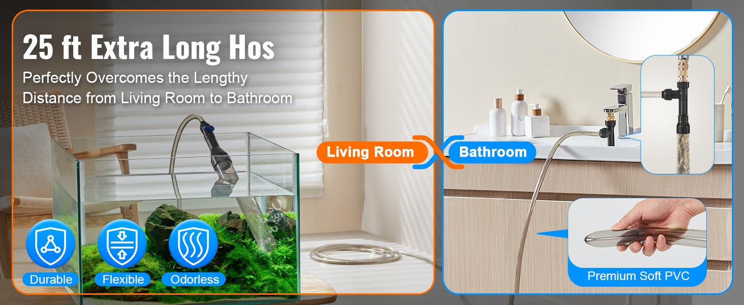 Pitkä PVC-letku akvaarion vedenvaihtoon