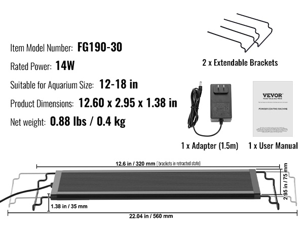 Akvaariovalon mitat ja rakenne mobiili