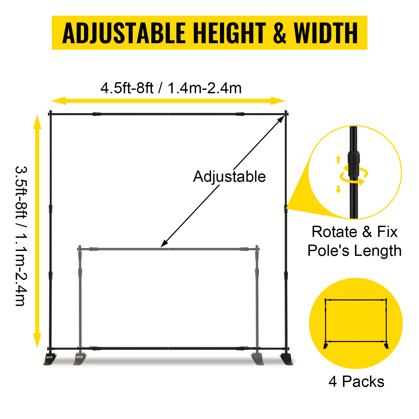 Säädettävä korkeus ja leveys