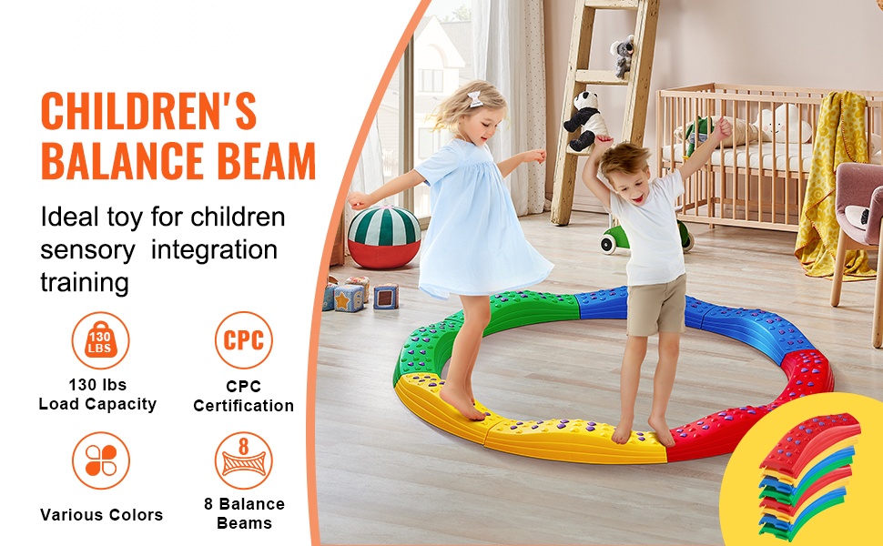 Puinen lasten tasapainopalkki ja askelkivet