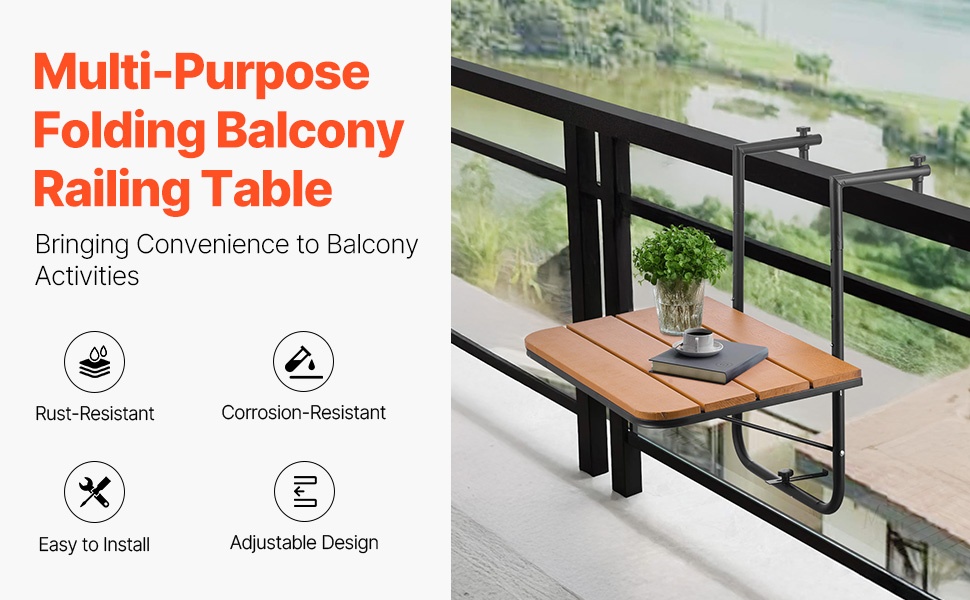 Parvekekaiteeseen kiinnitettävä taittuva pöytä