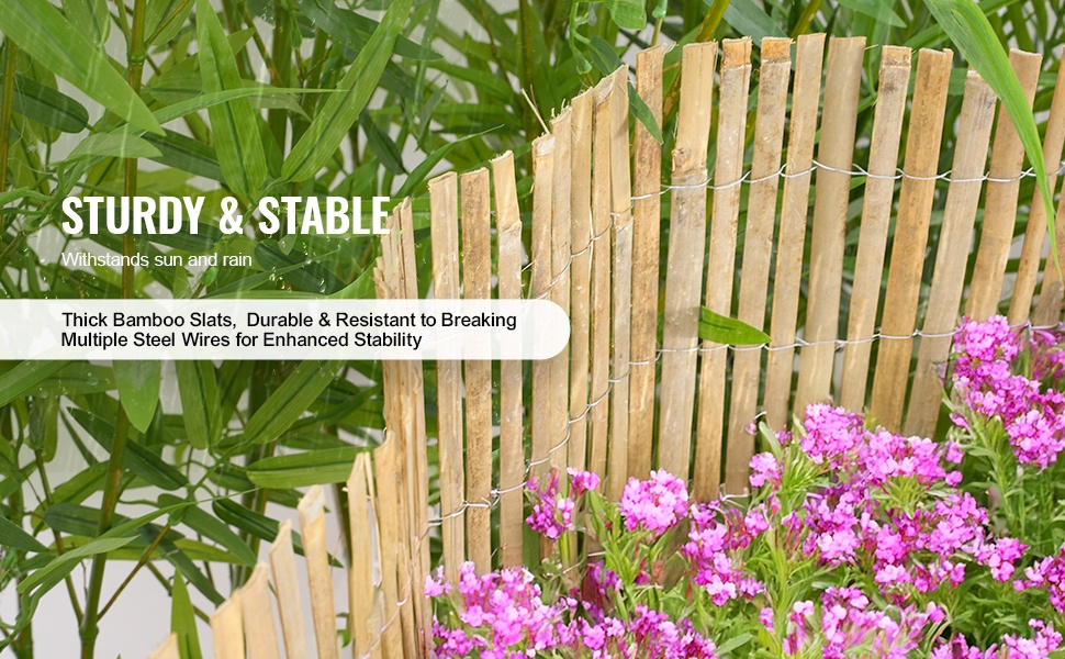 Paksut bambusäleet ja tiheä teräslankakiinnitys