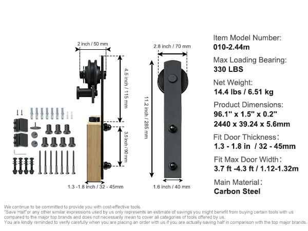 Tekniset mitat ja osat kuvattuna