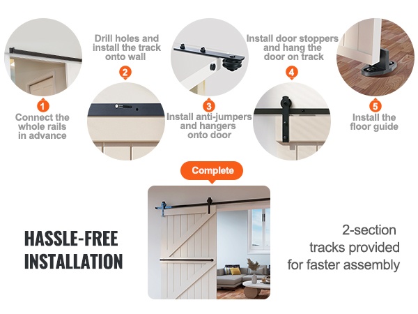 Kisko ja kiinnikkeet asennettuna