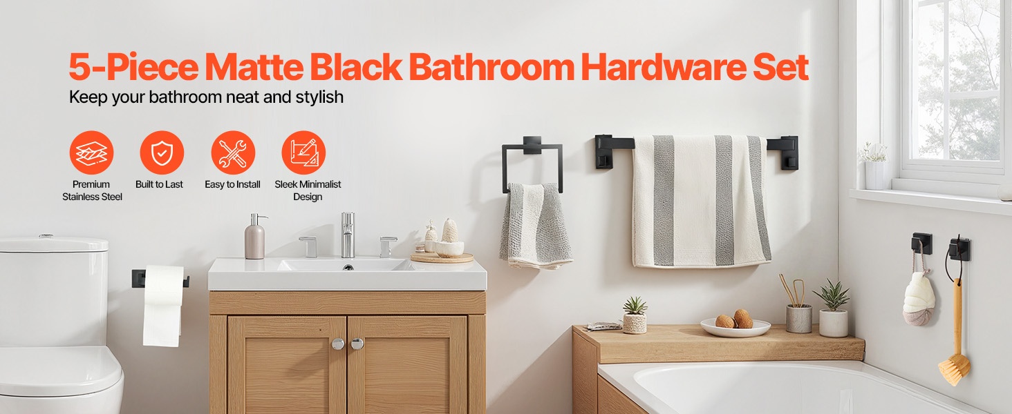 Kylpyhuonetarvikesetti pyyhetangolla