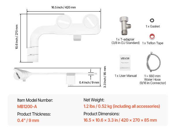 Yksityiskohtainen näkymä bidee-liittimestä