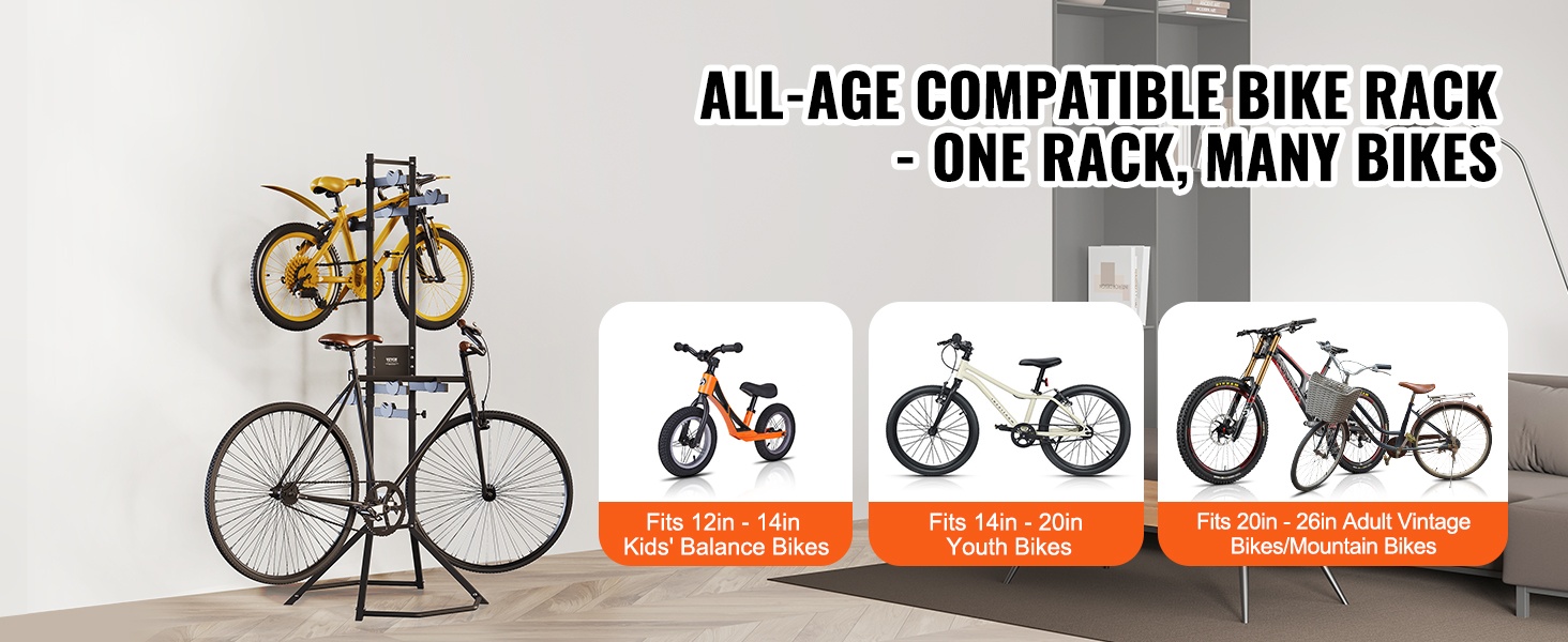 Pyöräteline eri kokoisille pyörille