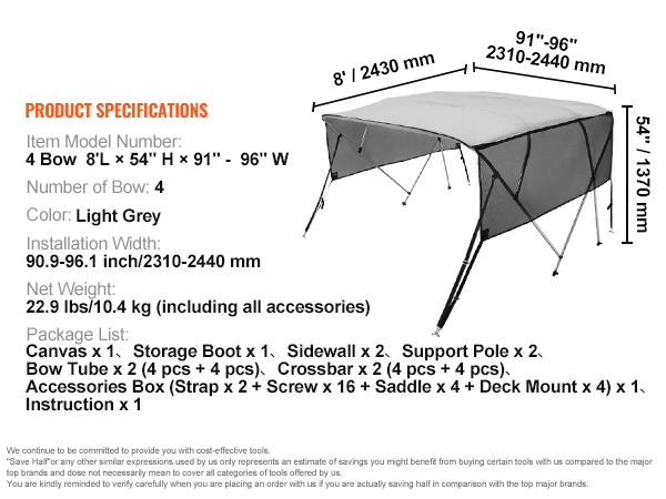 Bimini-katteen mitat ja soveltuvuus eri veneisiin