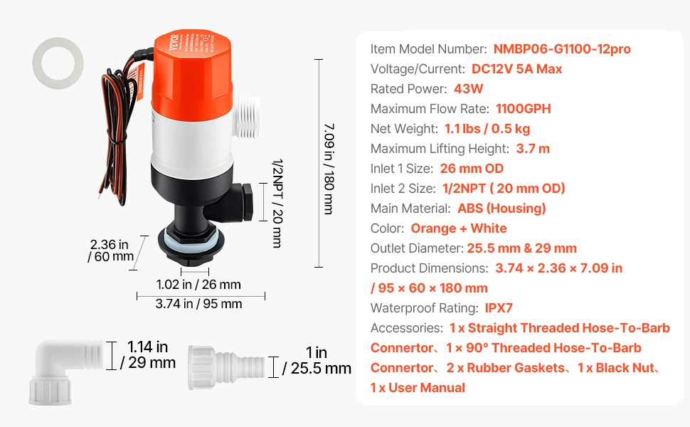 Livewell-pumpun mitat ja rakenne