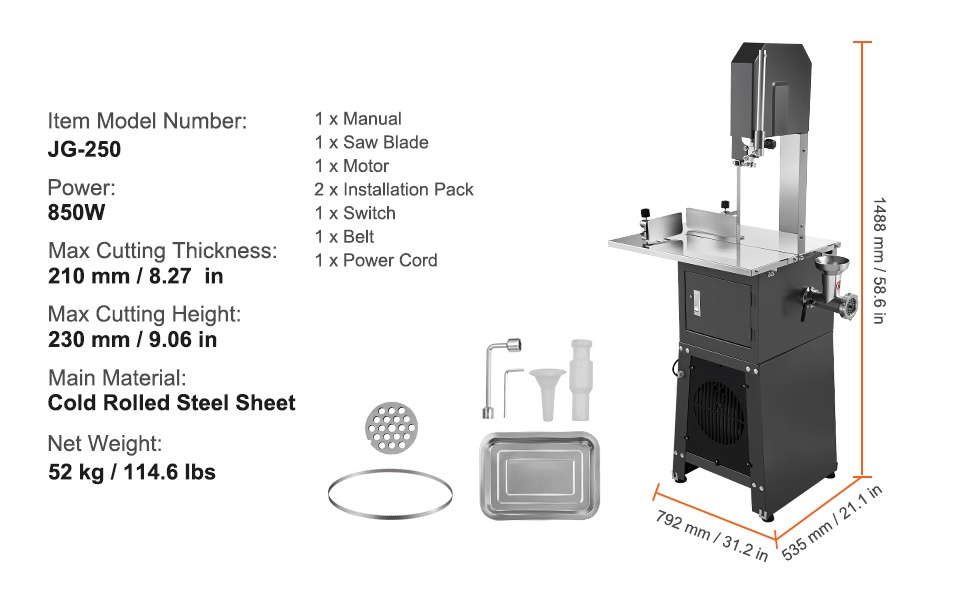 Kaupallinen sähkökäyttöinen lihansaha ja luusahakone