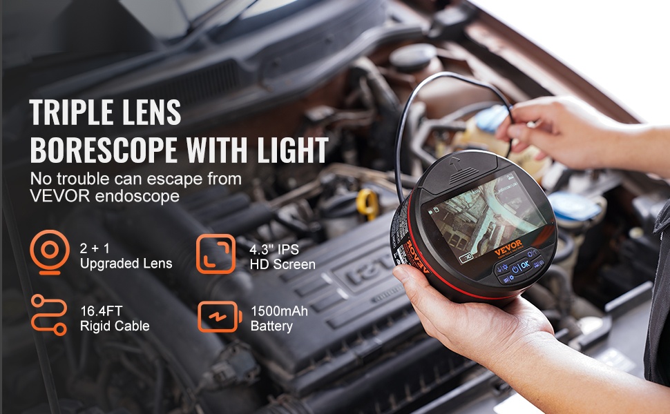 Endoskooppikamera 4.3 tuuman IPS-näytöllä