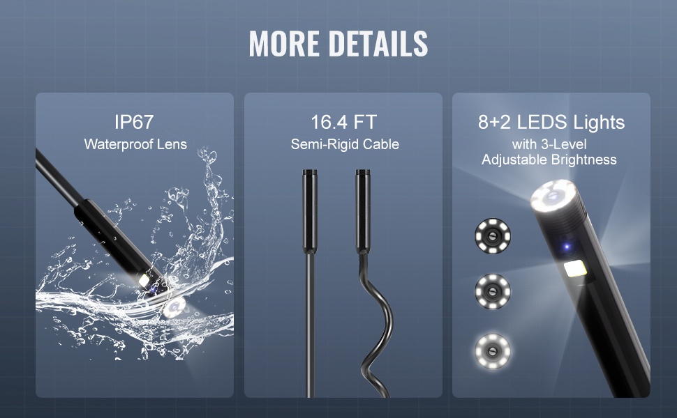 Endoskooppikamera IP67-vesitiivis ja monivalojärjestelmä