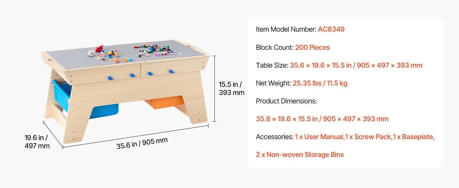 Puinen leikki- ja rakennuspöytä ylhäältä