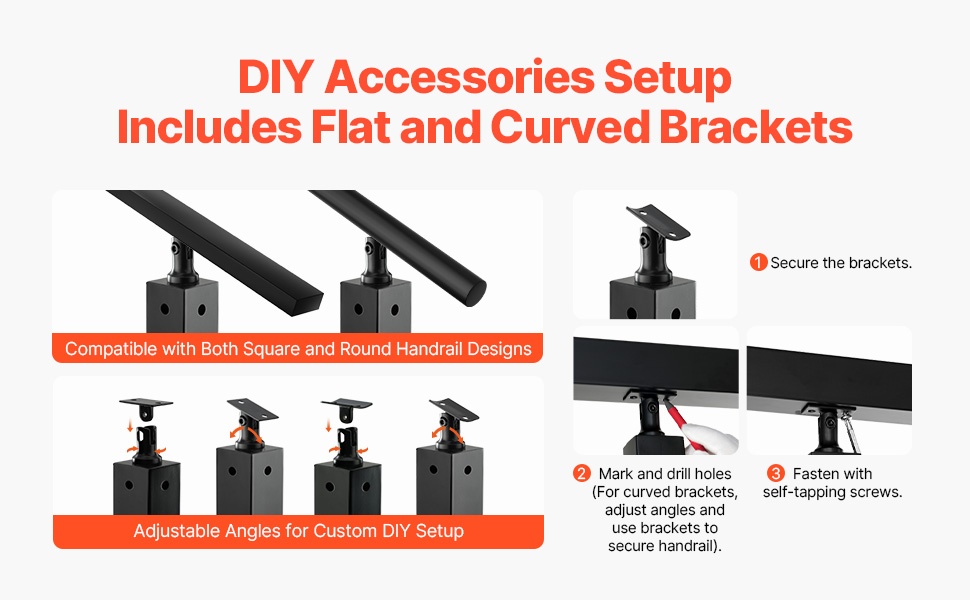 Tasaiset ja kaarevat kannakkeet kaideputkille