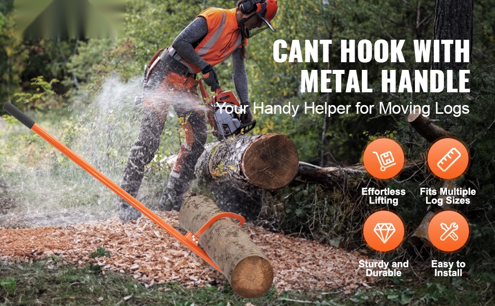 Puunkäsittelykoukku pitkällä metallivarrella