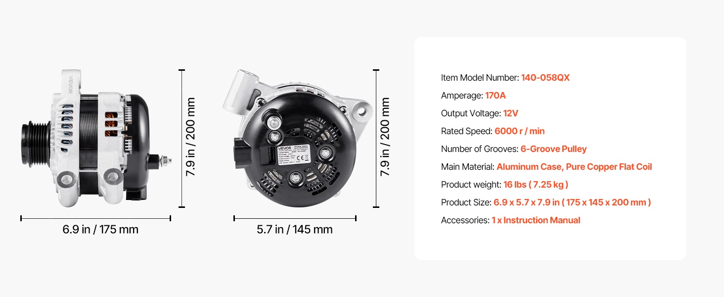 Auton laturi tekniset mitat