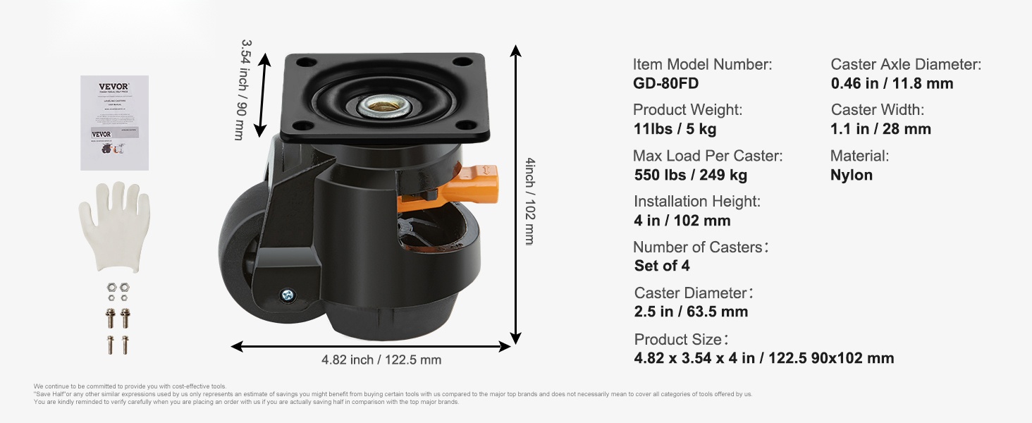 Kääntöpyörien mitat ja rakenne