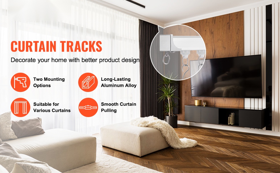 Kattokiinnitteinen verhokaide olohuoneeseen