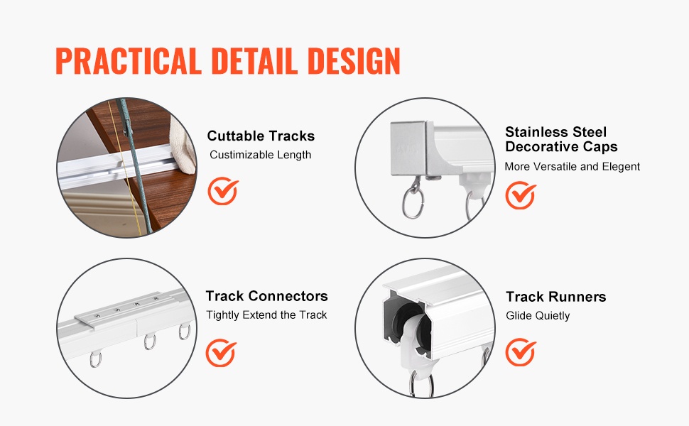 Helposti muokattava verhokisko päätykappaleilla