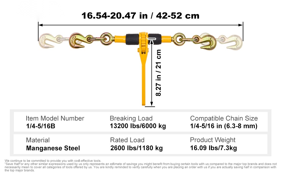 Ketju- ja kiristyssarjan mitat ja sisältö