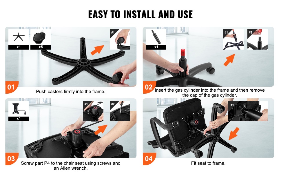 Toimistotuolin jalusta, asennus