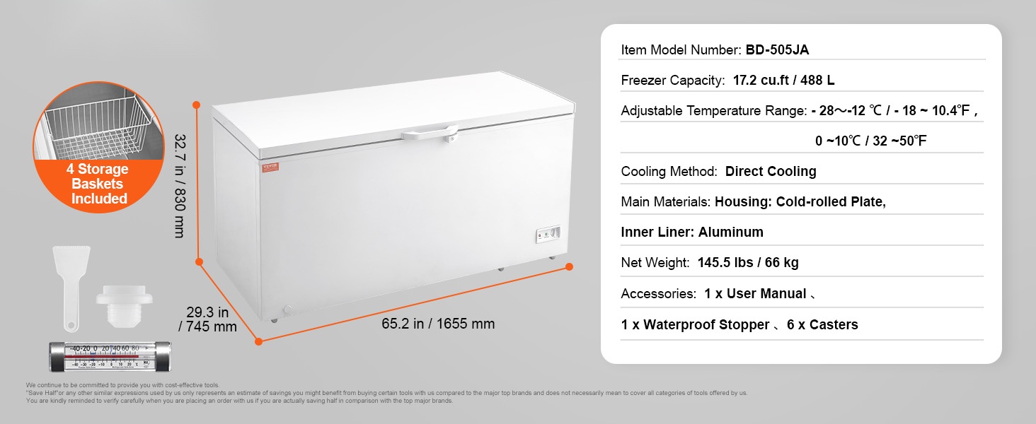 Arkkupakastimen sisätila ja korit