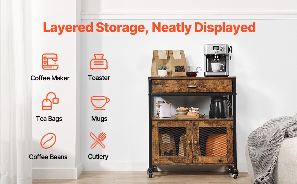 Kahvibaarikaappi, monitasoinen säilytys