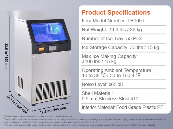 Jääpalakoneen mittapiirros